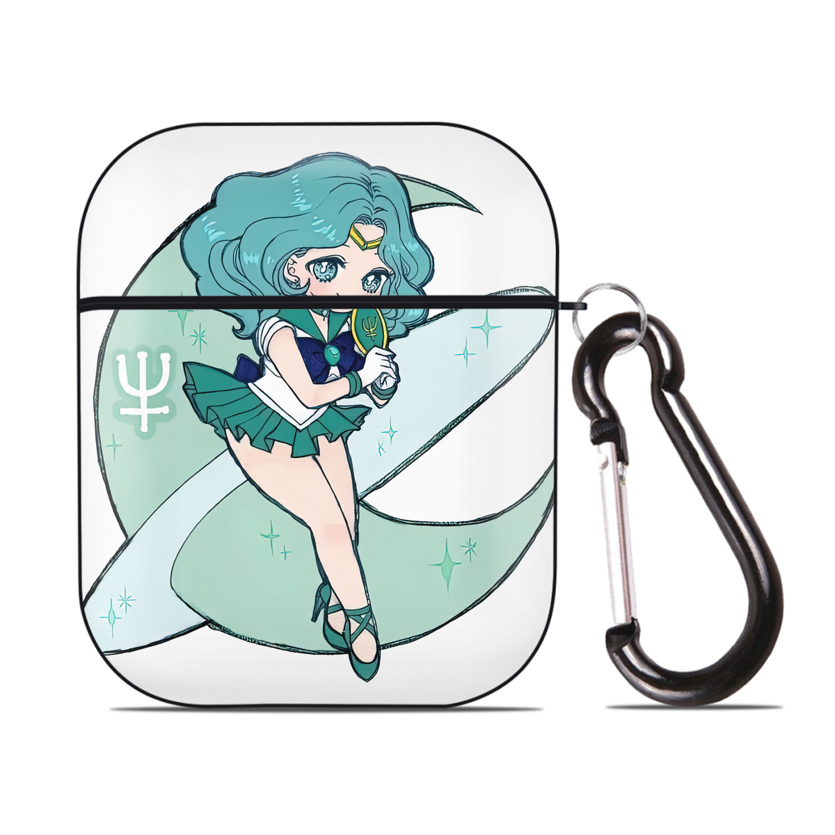 （画像用） 美少女戦士セーラームーン 海王 みちる（かいおう みちる） Sailor Moon Kaiou Michiru AirPods 第2世代保護ケース ハードシェル ブラック 耐衝撃・防指紋・カラビナ付き