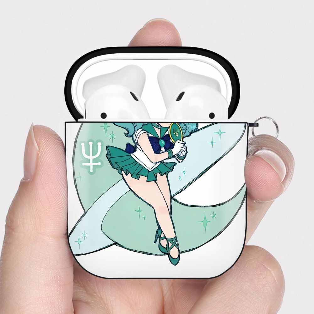 （画像用） 美少女戦士セーラームーン 海王 みちる（かいおう みちる） Sailor Moon Kaiou Michiru AirPods 第2世代保護ケース ハードシェル ブラック 耐衝撃・防指紋・カラビナ付き