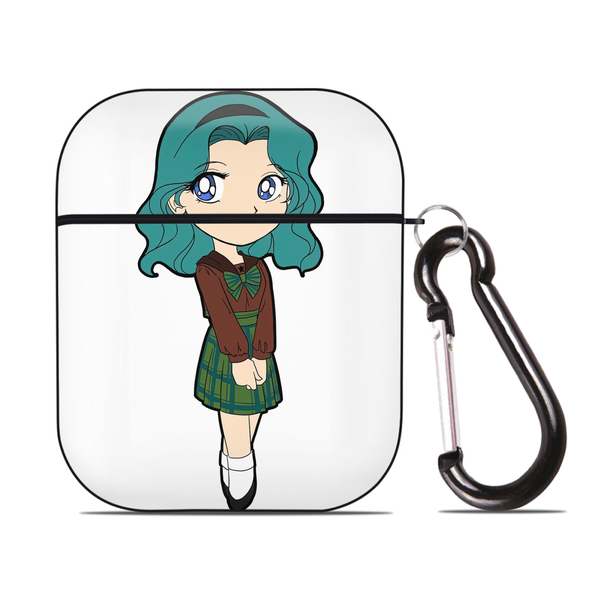 （画像用） 美少女戦士セーラームーン 海王 みちる（かいおう みちる） Sailor Moon Kaiou Michiru AirPods 第2世代保護ケース ハードシェル ブラック 耐衝撃・防指紋・カラビナ付き