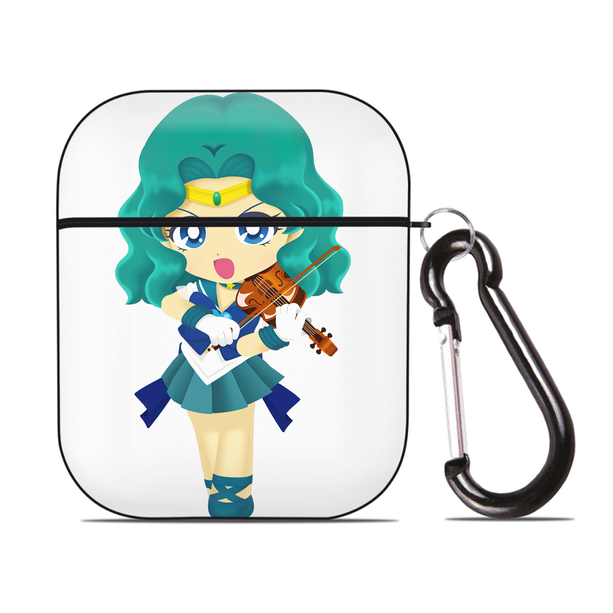 （画像用） 美少女戦士セーラームーン 海王 みちる（かいおう みちる） Sailor Moon Kaiou Michiru AirPods 第2世代保護ケース ハードシェル ブラック 耐衝撃・防指紋・カラビナ付き