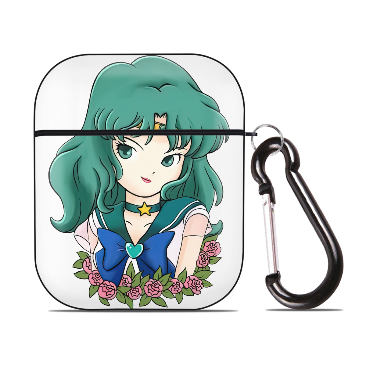（画像用） 美少女戦士セーラームーン 海王 みちる（かいおう みちる） Sailor Moon Kaiou Michiru AirPods 第2世代保護ケース ハードシェル ブラック 耐衝撃・防指紋・カラビナ付き
