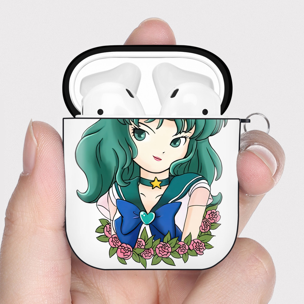 （画像用） 美少女戦士セーラームーン 海王 みちる（かいおう みちる） Sailor Moon Kaiou Michiru AirPods 第2世代保護ケース ハードシェル ブラック 耐衝撃・防指紋・カラビナ付き