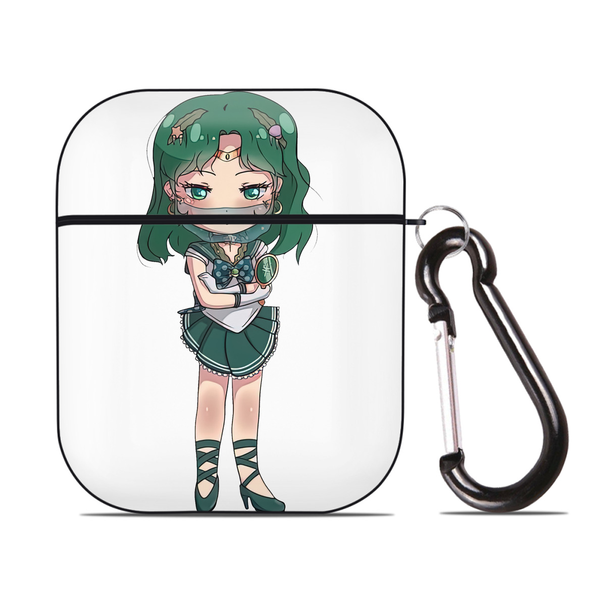 （画像用） 美少女戦士セーラームーン 海王 みちる（かいおう みちる） Sailor Moon Kaiou Michiru AirPods 第2世代保護ケース ハードシェル ブラック 耐衝撃・防指紋・カラビナ付き