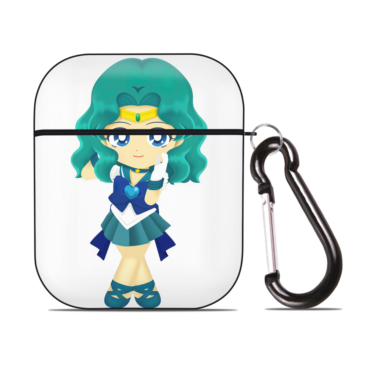 （画像用） 美少女戦士セーラームーン 海王 みちる（かいおう みちる） Sailor Moon Kaiou Michiru AirPods 第2世代保護ケース ハードシェル ブラック 耐衝撃・防指紋・カラビナ付き