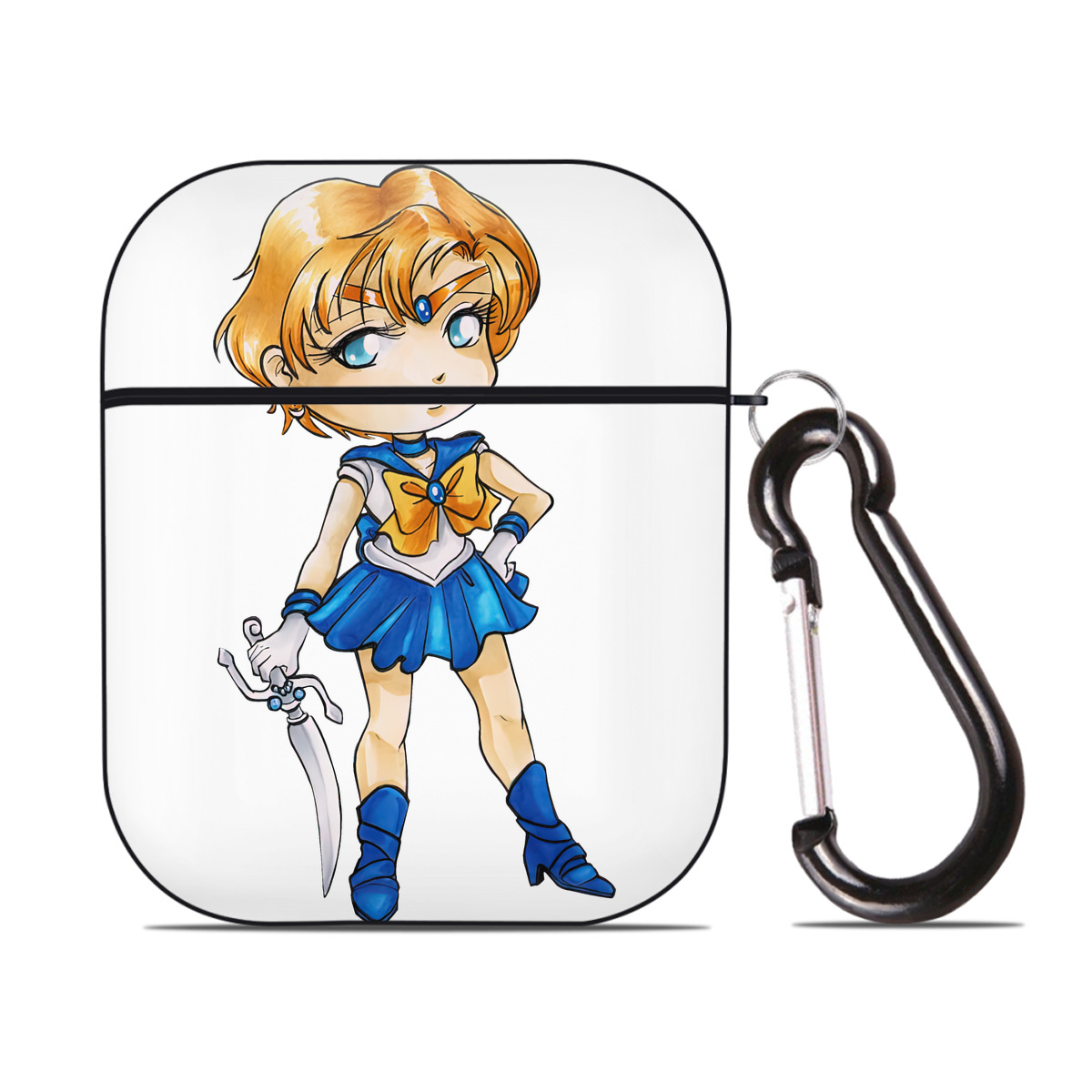（画像用） 美少女戦士セーラームーン 天王はるか Sailor Moon Tenoh Haruka AirPods 第2世代保護ケース ハードシェル ブラック 耐衝撃・防指紋・カラビナ付き