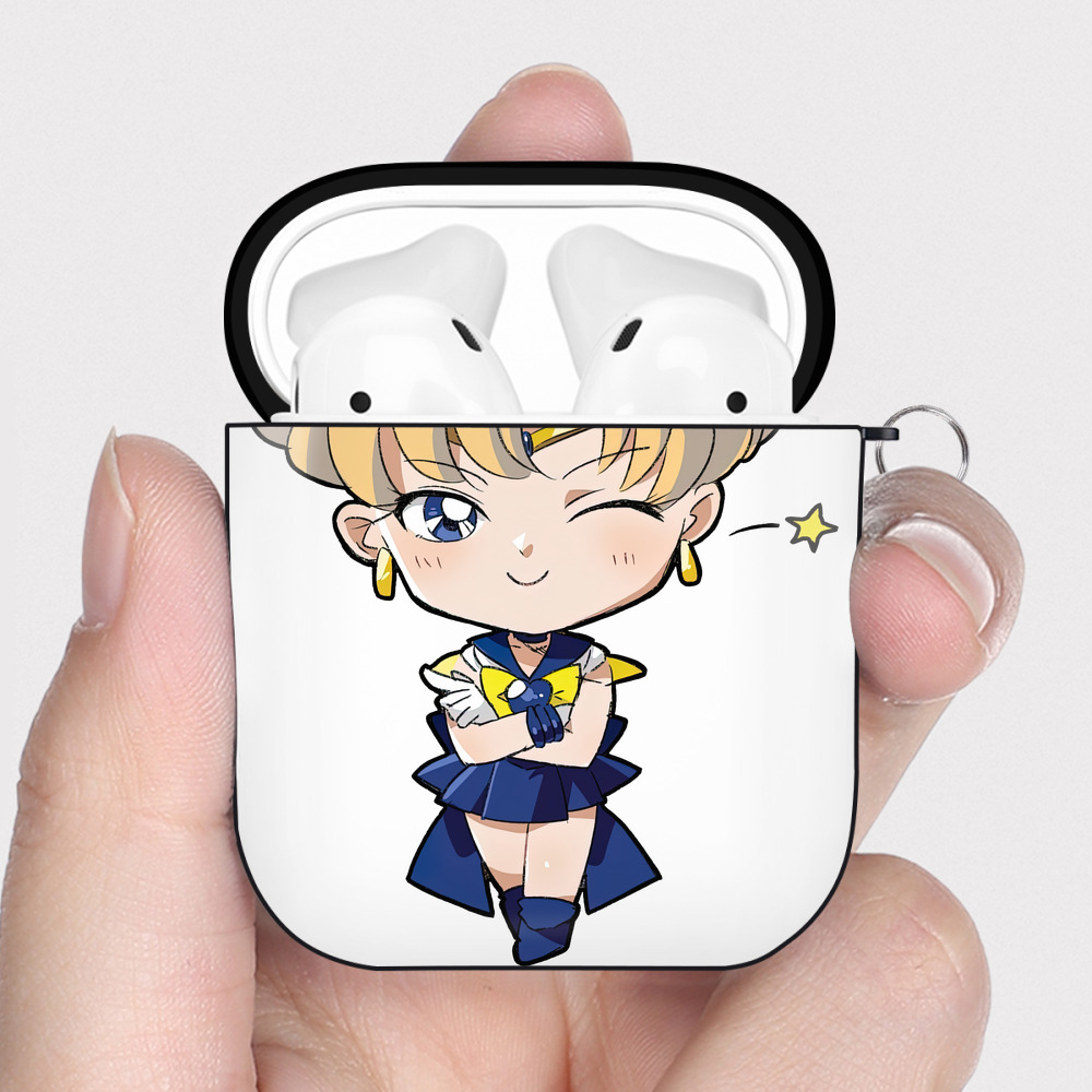 （画像用） 美少女戦士セーラームーン 天王はるか Sailor Moon Tenoh Haruka AirPods 第2世代保護ケース ハードシェル ブラック 耐衝撃・防指紋・カラビナ付き