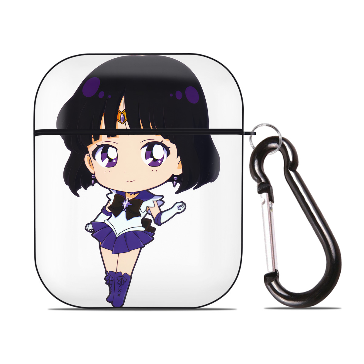 （画像用） 美少女戦士セーラームーン 土萠ほたる Sailor Moon Tomoe Hotaru （セーラーサターン；Sailor Saturn） AirPods 第2世代保護ケース ハードシェル ブラック 耐衝撃・防指紋・カラビナ付き