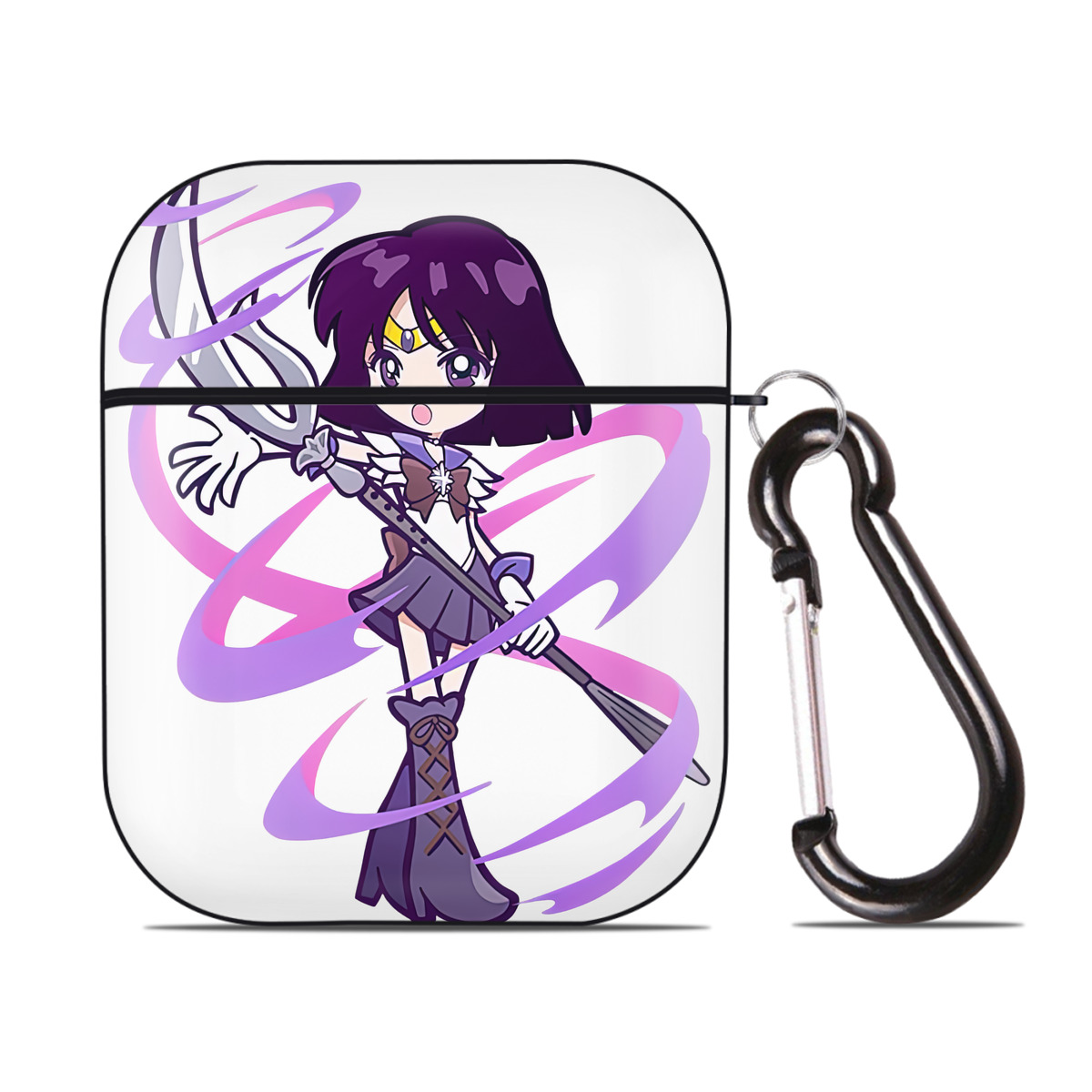 （画像用） 美少女戦士セーラームーン 土萠ほたる Sailor Moon Tomoe Hotaru （セーラーサターン；Sailor Saturn） AirPods 第2世代保護ケース ハードシェル ブラック 耐衝撃・防指紋・カラビナ付き