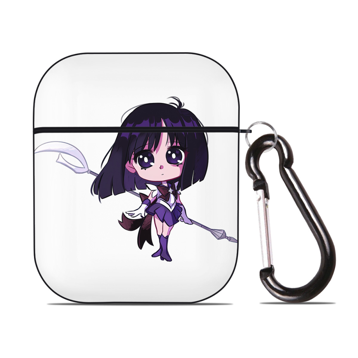 （画像用） 美少女戦士セーラームーン 土萠ほたる Sailor Moon Tomoe Hotaru （セーラーサターン；Sailor Saturn） AirPods 第2世代保護ケース ハードシェル ブラック 耐衝撃・防指紋・カラビナ付き