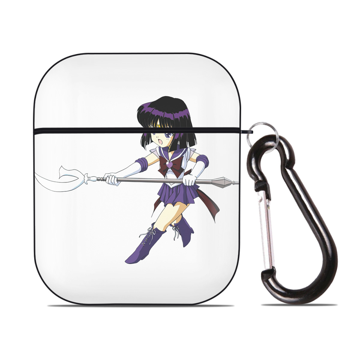 （画像用） 美少女戦士セーラームーン 土萠ほたる Sailor Moon Tomoe Hotaru （セーラーサターン；Sailor Saturn） AirPods 第2世代保護ケース ハードシェル ブラック 耐衝撃・防指紋・カラビナ付き