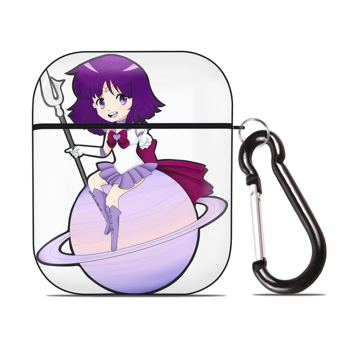 （画像用） 美少女戦士セーラームーン 土萠ほたる Sailor Moon Tomoe Hotaru （セーラーサターン；Sailor Saturn） AirPods 第2世代保護ケース ハードシェル ブラック 耐衝撃・防指紋・カラビナ付き