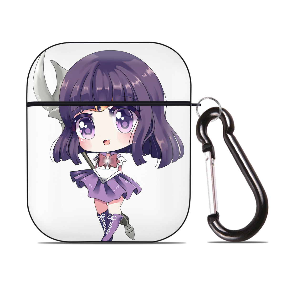 （画像用） 美少女戦士セーラームーン 土萠ほたる Sailor Moon Tomoe Hotaru （セーラーサターン；Sailor Saturn） AirPods 第2世代保護ケース ハードシェル ブラック 耐衝撃・防指紋・カラビナ付き