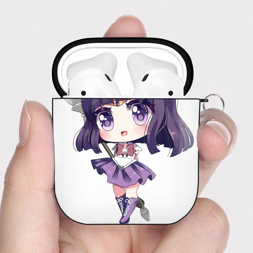 （画像用） 美少女戦士セーラームーン 土萠ほたる Sailor Moon Tomoe Hotaru （セーラーサターン；Sailor Saturn） AirPods 第2世代保護ケース ハードシェル ブラック 耐衝撃・防指紋・カラビナ付き