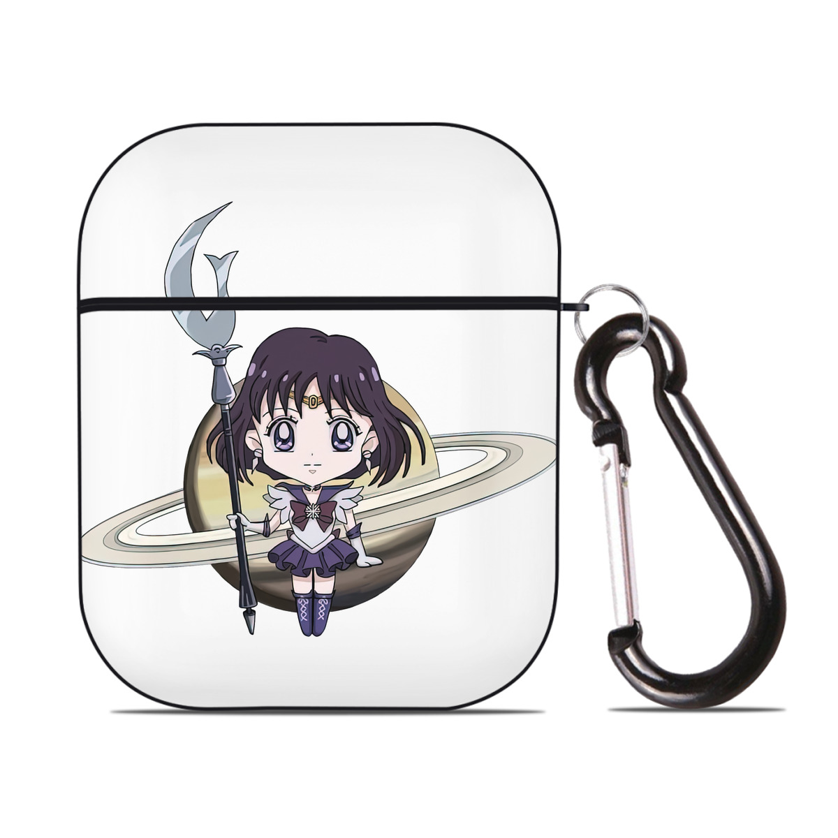 （画像用） 美少女戦士セーラームーン 土萠ほたる Sailor Moon Tomoe Hotaru （セーラーサターン；Sailor Saturn） AirPods 第2世代保護ケース ハードシェル ブラック 耐衝撃・防指紋・カラビナ付き