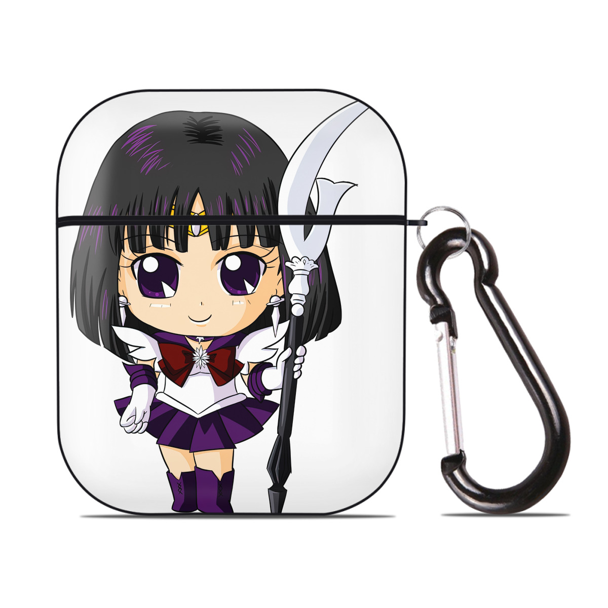 （画像用） 美少女戦士セーラームーン 土萠ほたる Sailor Moon Tomoe Hotaru （セーラーサターン；Sailor Saturn） AirPods 第2世代保護ケース ハードシェル ブラック 耐衝撃・防指紋・カラビナ付き