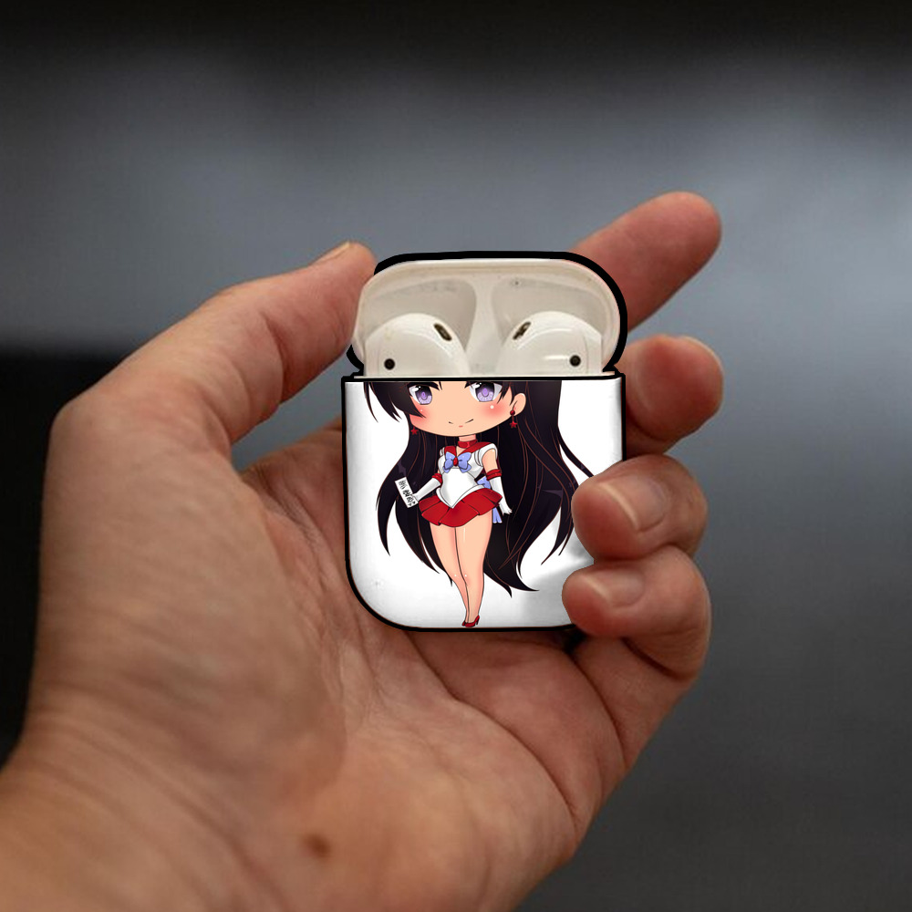 美少女戦士セーラームーン 火野レイ ひの レイ Sailor Moon Hino Rei （セーラーマーズ,Sailor Mars） AirPods 第2世代保護ケース ハードシェル ブラック 耐衝撃・防指紋・カラビナ付き