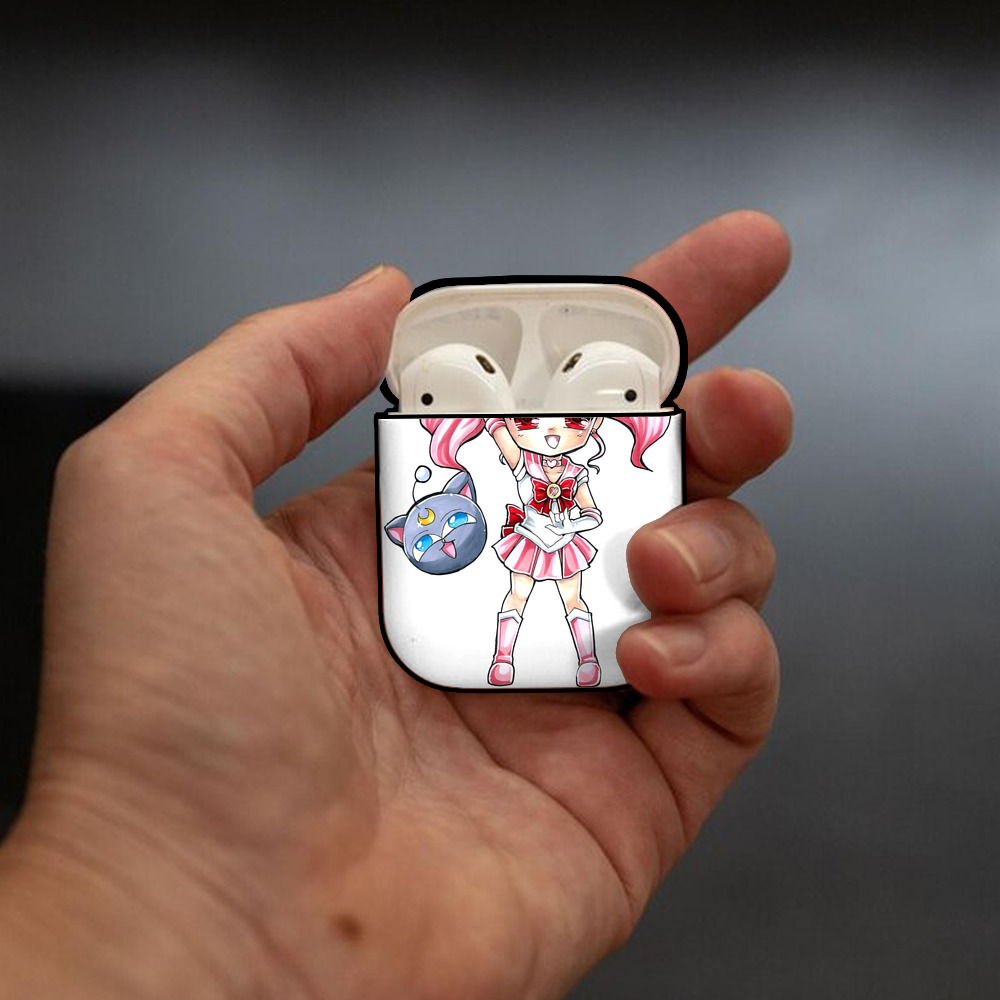 美少女戦士セーラームーン ちびうさ Sailor Moon Chibiusa Tsukino Usagi Small Lady Serenity AirPods 第2世代保護ケース ハードシェル ブラック 耐衝撃・防指紋・カラビナ付き