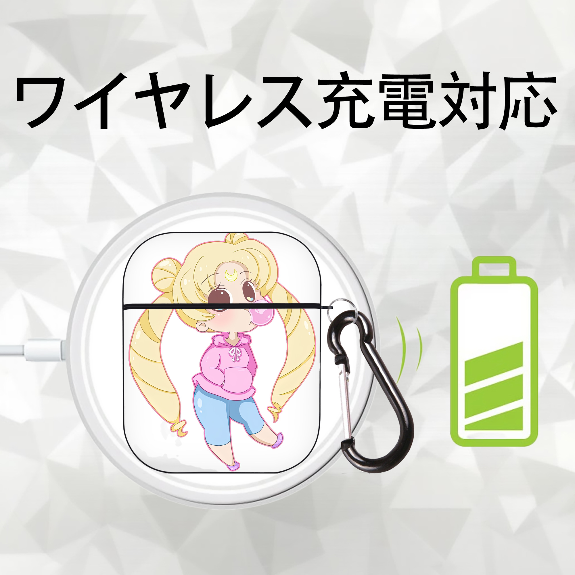 美少女戦士セーラームーン 愛野 美奈子 あいの みなこ Sailor Moon Aino Minako AirPods 第2世代保護ケース ハードシェル ブラック 耐衝撃・防指紋・カラビナ付き