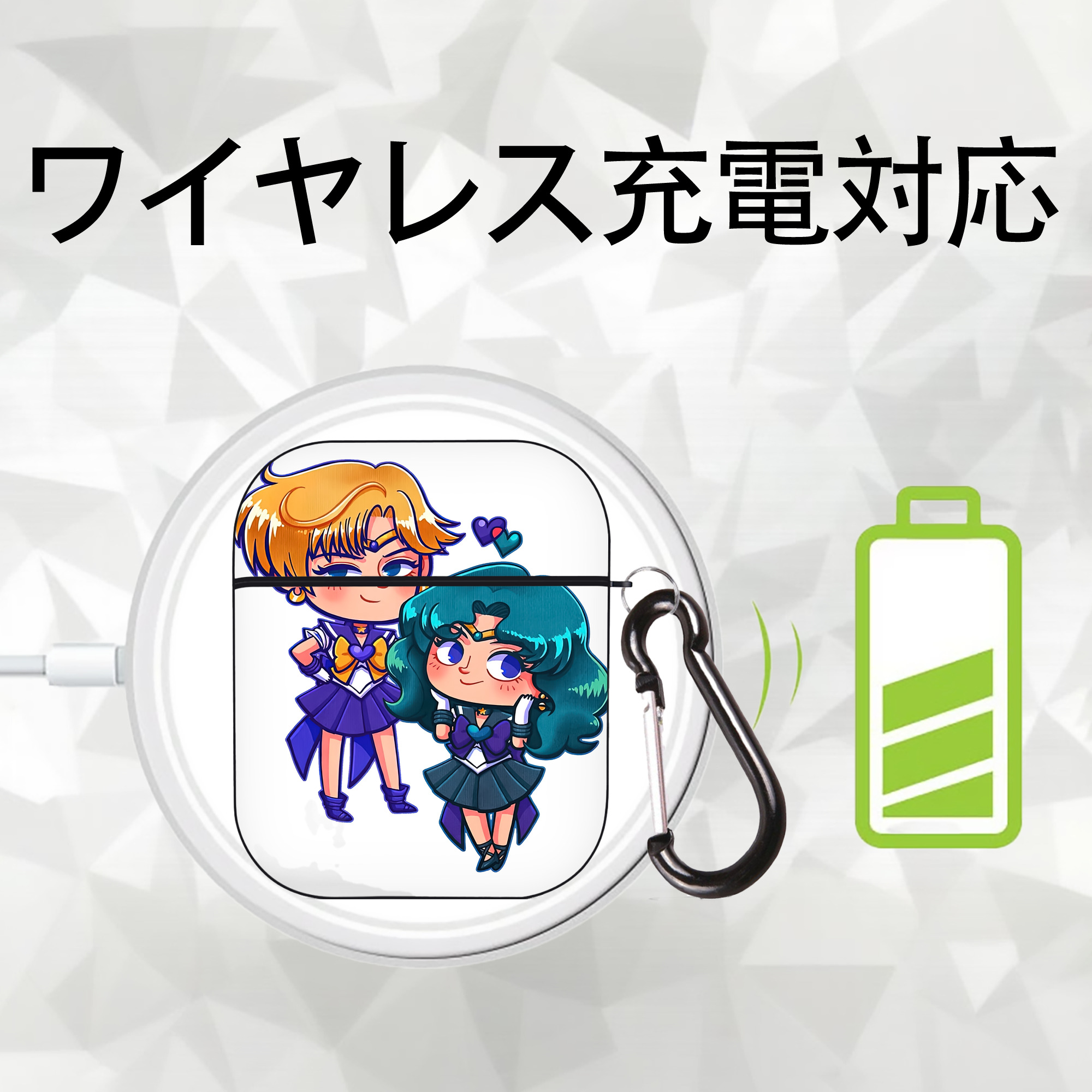 美少女戦士セーラームーン 天王はるか Sailor Moon Tenoh Haruka AirPods 第2世代保護ケース ハードシェル ブラック 耐衝撃・防指紋・カラビナ付き